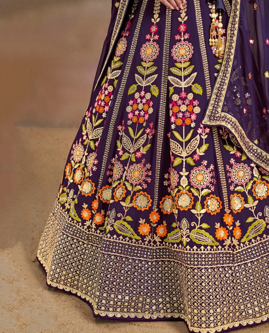 6008 - PURPLE MULTI COLOR THREADS WORK FESTIVE LEHENGA CHOLI
